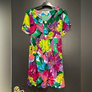 Vintage Vibrant Multicolor Floral Dress with Tie Belt size small